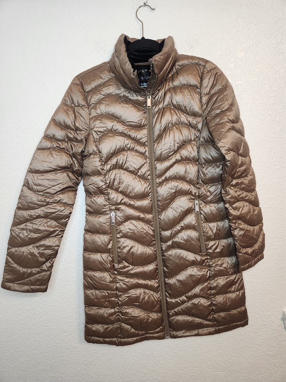 Andrew Marc Premium Down Packable Long Puffer Coat Taupe Brown Womens S - Picture 1 of 16